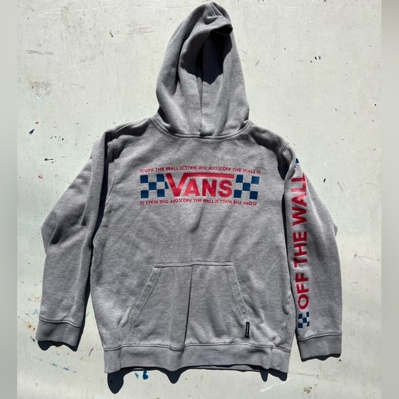 Women's VANS Hoodie Gray Spell-Out Racing L Mid-Riff Skate Street Surf Iconic US - Picture 1 of 14
